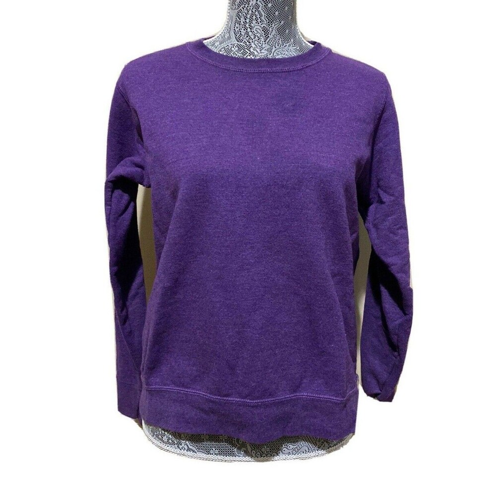 Womens M Hanes Soft Sweats Crewneck Sweatshirt Purple Fleece Long Sleeve Shirt
